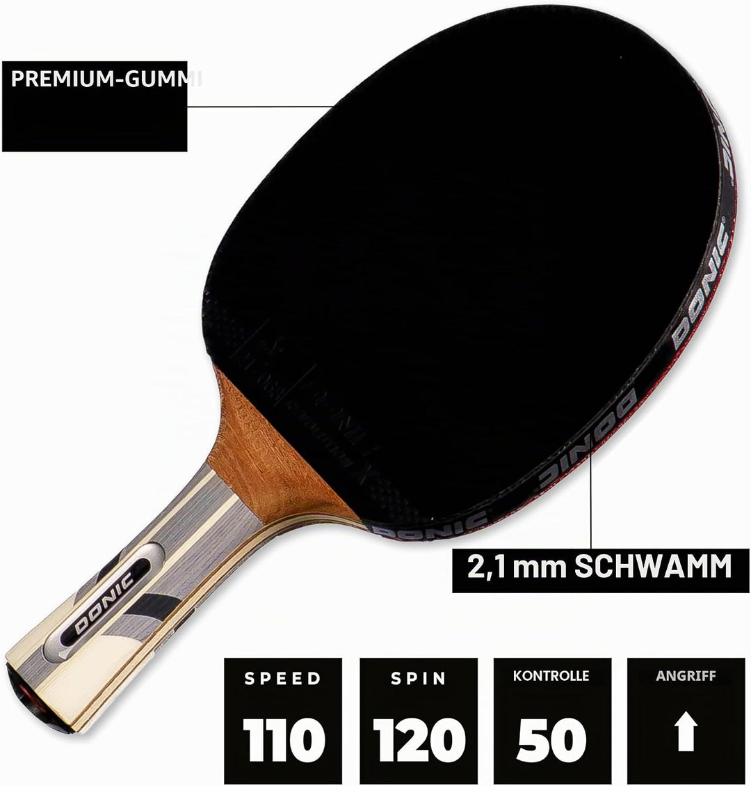 Donic-Schildkröt Tischtennisschläger Waldner 3000, ABP-Griff, 2,1 mm Schwamm, Carbonholz, Liga - ITT