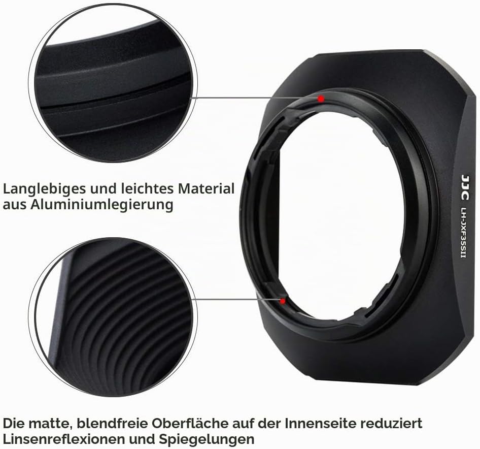 JJC Black Square Bajonett Objektiv für Fujifilm Fujinon XC 35mm F2, XF 23mm F2 R WR, XF 35mm F2 R WR