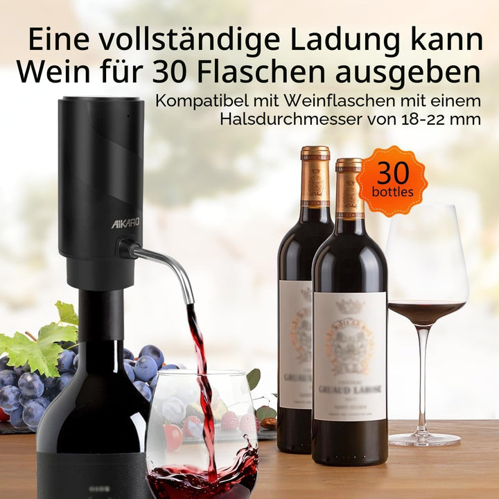 AIKARO - Elektrischer Weinbelüfter Ausgiesser Wiederaufladbarer Automatischer Dekanter, mit Korkenzi