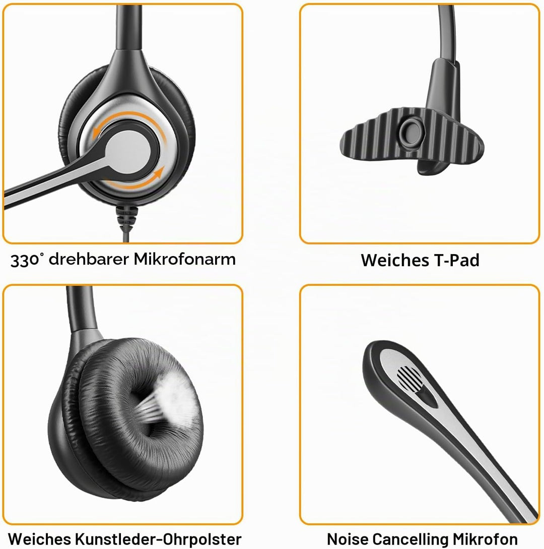 Wantek 2,5mm Klinke Headset Telefon mit Mikrofon Noise Cancelling & Lautstärkeregler, Schnurlos Fest