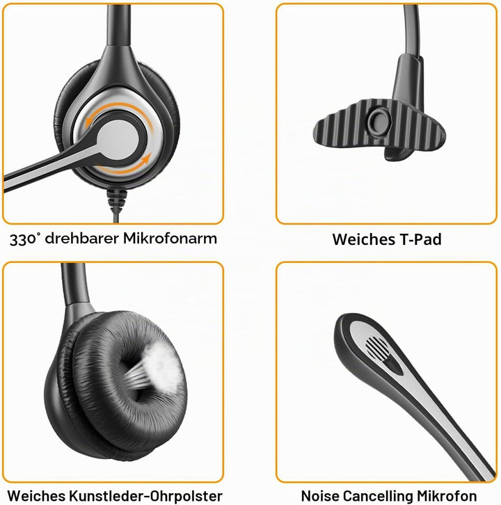 Wantek 2,5mm Klinke Headset Telefon mit Mikrofon Noise Cancelling & Lautstärkeregler, Schnurlos Fest