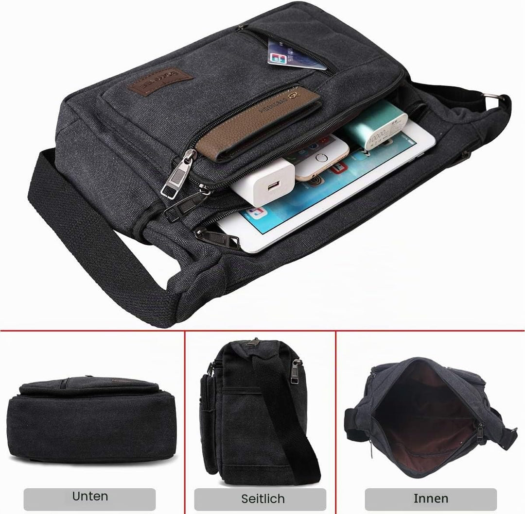Wasserdicht Canvas Crossbody Tasche Umhängetasche Satchel Schulter Sling Arbeitstasche Bookbag für M