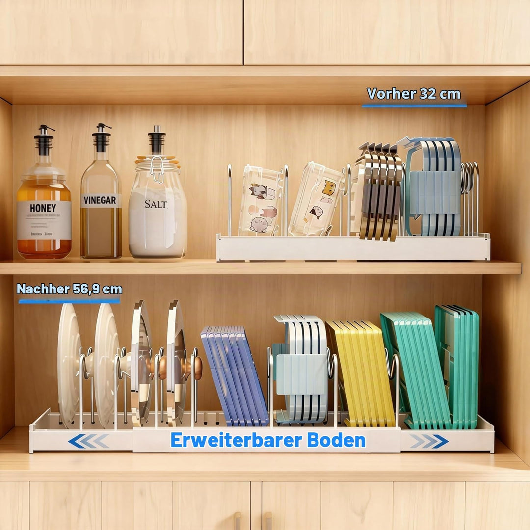 Expandable Pan Organizer for Cabinet, Pots lid and Pans Holder Rack with 7 Adjustable Dividers,Compa