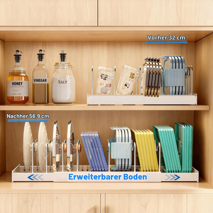 Expandable Pan Organizer for Cabinet, Pots lid and Pans Holder Rack with 7 Adjustable Dividers,Compa