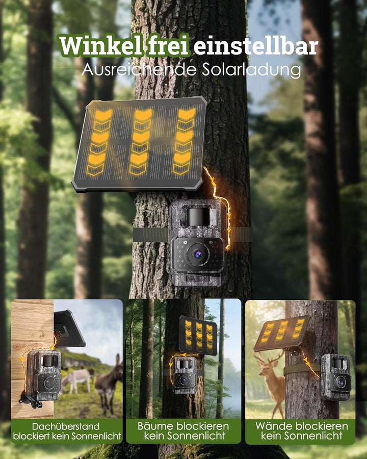 MAXDONE Wildkamera Solar WLAN mit Handyübertragung App - 4K 64MP Wildtierkamera Bluetooth mit Bewegu