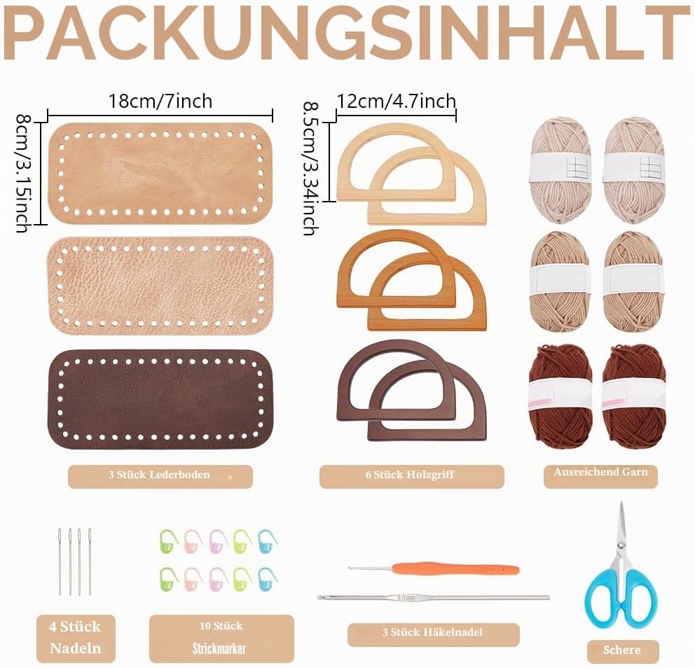 FREEBLOSS 3 Set Häkeltaschen Set Für Anfänger 3 Farben Tragetaschen Mit Schritt Für Schritt Video Tu