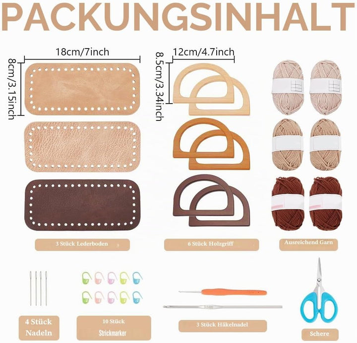 FREEBLOSS 3 Set Häkeltaschen Set Für Anfänger 3 Farben Tragetaschen Mit Schritt Für Schritt Video Tu
