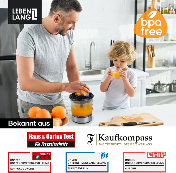 LEBENLANG Zitronenpresse elektrisch hohe Saftausbeute – Saftpresse, Orangenpresse 2 Drehrichtungen –