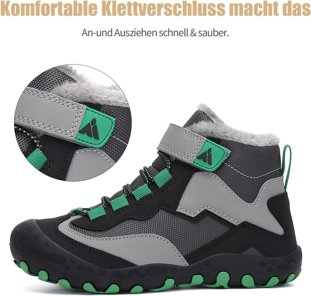 Mishansha Kinder Winterschuhe Gefüttert Winterstiefel für Jungen Mädchen Gr.24-38 28 EU Schwarz Grau
