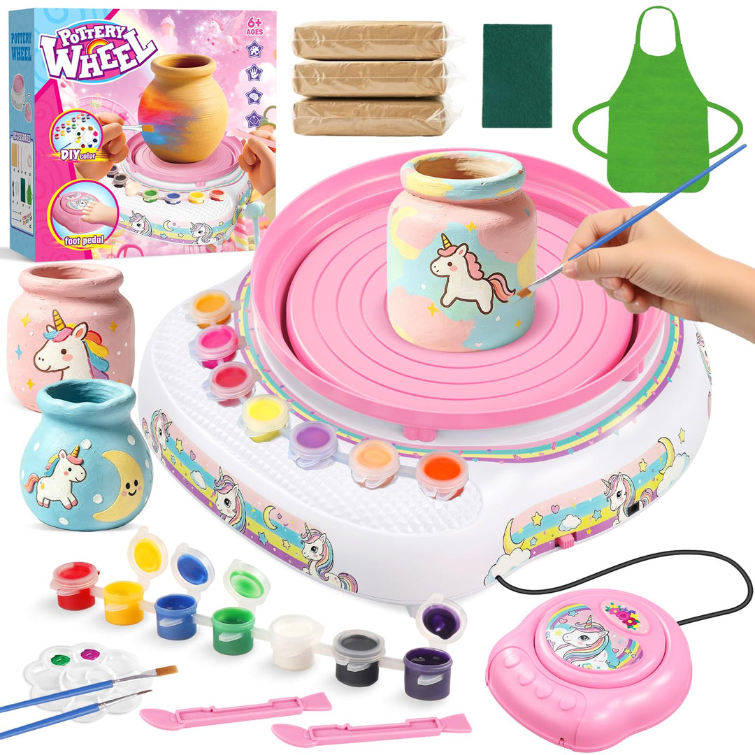 Töpferscheibe für Kinder 6-12 Jahre – Komplettes DIY-Töpfer-Set für Anfänger mit 3 Lufthärtenden Ton