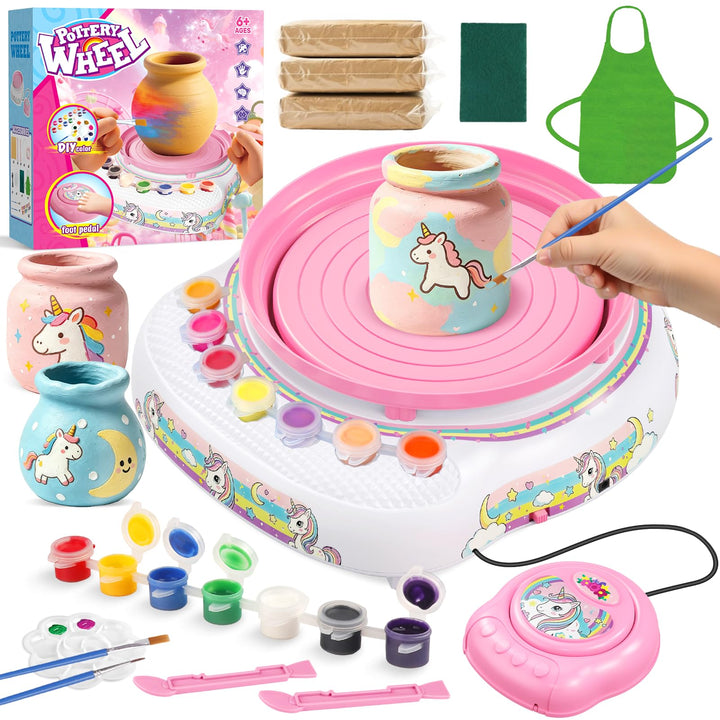 Töpferscheibe für Kinder 6-12 Jahre – Komplettes DIY-Töpfer-Set für Anfänger mit 3 Lufthärtenden Ton