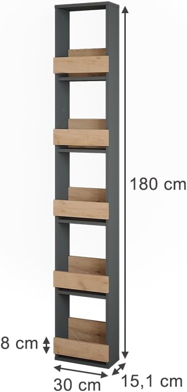 Vicco Weinglasregal Repose, Goldkraft Eiche/Anthrazit, 30 x 180 cm, zur Wandmontage mit Halterungen