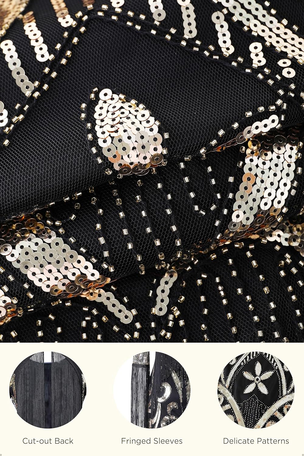 BABEYOND 1920er Jahre Flapper Kleid Lang Fransen Gatsby Kleid Roaring 20er Jahre Pailletten Perlen K