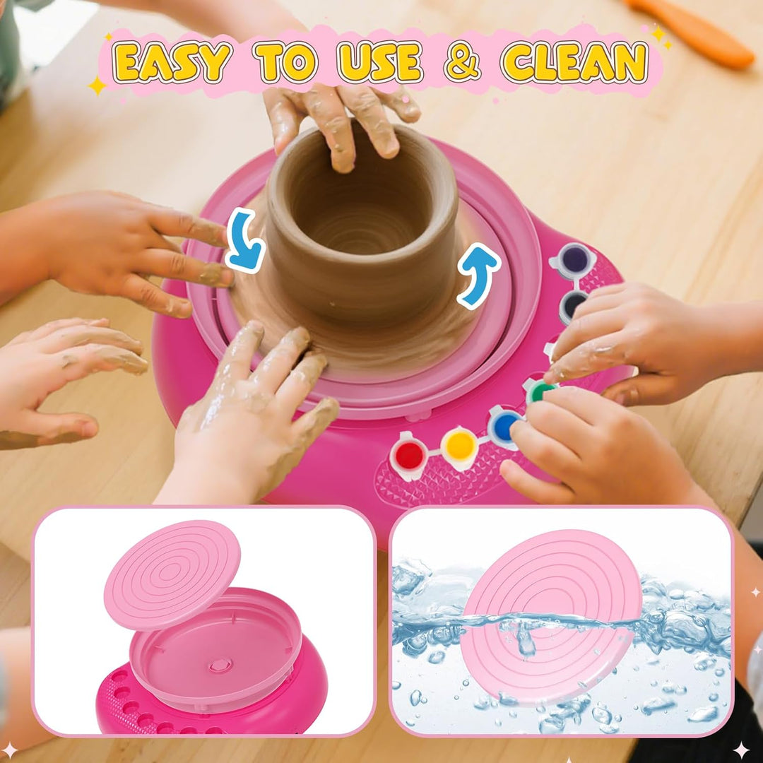Töpferscheibe für Kinder 6-12 Jahre – Komplettes DIY-Töpfer-Set für Anfänger mit 4 Lufthärtenden Ton