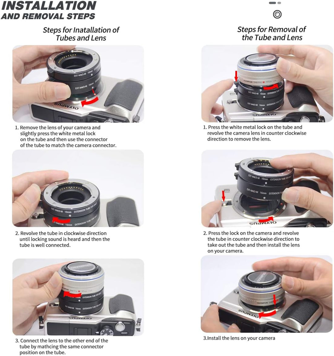 Mcoplus XT-M4/3-M Makro Verlängerungsrohr passend für M4/3 spiegellose Kamera für Olympus/Panasonic