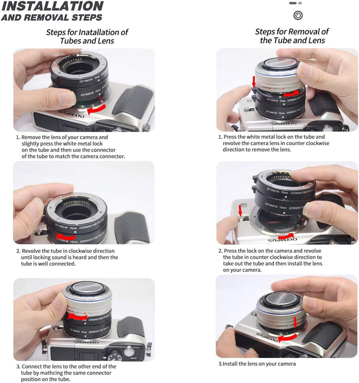 Mcoplus XT-M4/3-M Makro Verlängerungsrohr passend für M4/3 spiegellose Kamera für Olympus/Panasonic