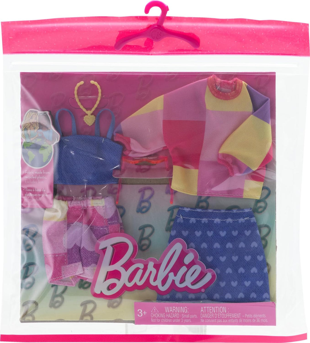 Barbie Fashions 2-Pack Clothing Set, 2 Outfits Doll Include Pink & Blue Inspired Skirt, Shorts, 2 To