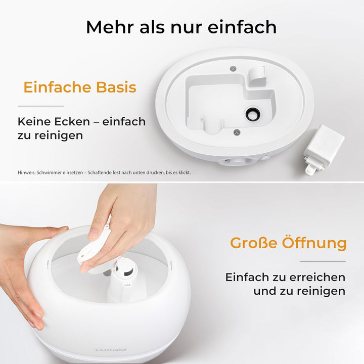 3L Luxaid Luftbefeuchter Schlafzimmer, ultraleiser 20dB, Top-Fill Luftbefeuchter für grosse Räume, B