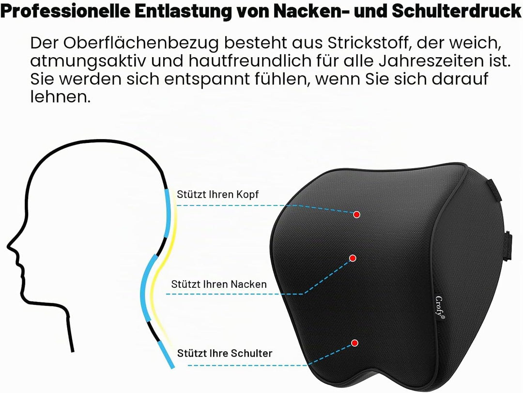 2-Pack Auto Nackenkissen, Weichheit Auto Kopfstütze Kissen zum Fahren mit verstellbarem Riemen, 100%