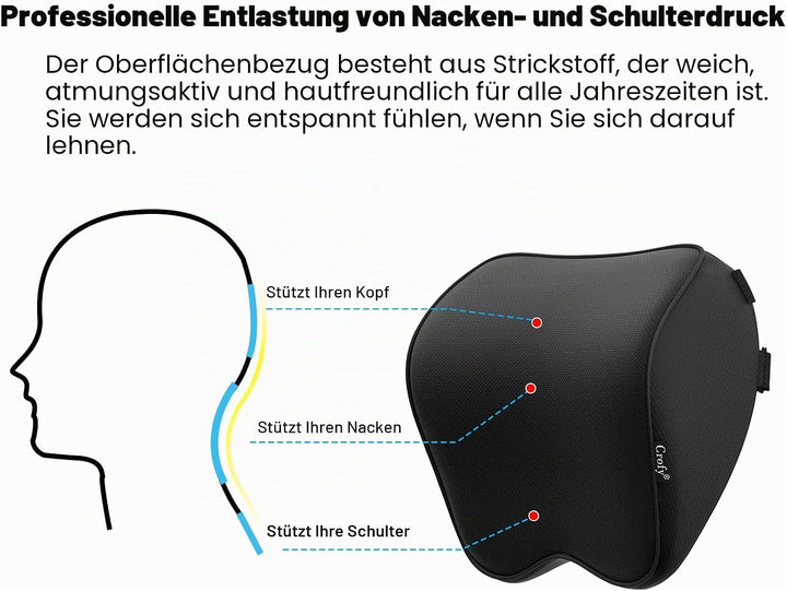 2-Pack Auto Nackenkissen, Weichheit Auto Kopfstütze Kissen zum Fahren mit verstellbarem Riemen, 100%