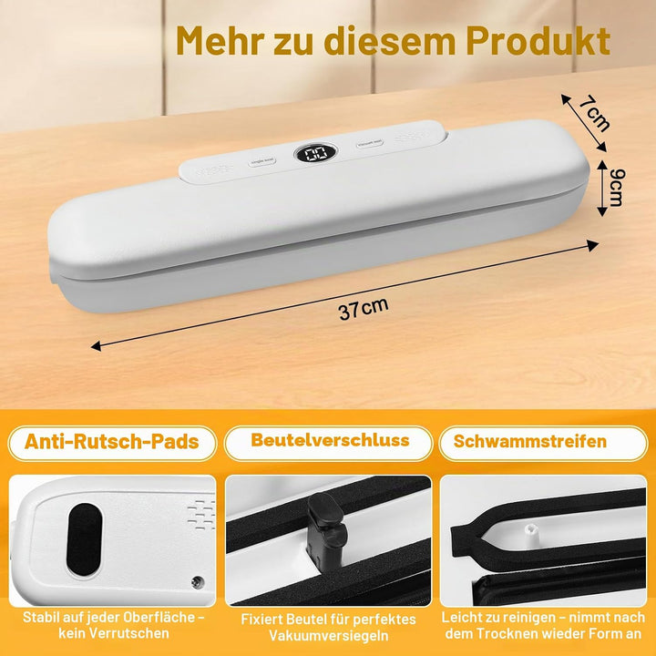 Profi Vakuumiergerät, Vakuumierer für Lebensmittel mit 30 Beuteln, Heiss- & Vakuumversiegelung, Plat