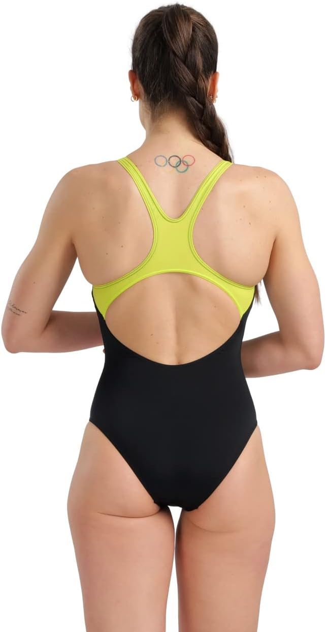 ARENA Damen Women's Swimsuit Swim Pro Back Graphic One Piece Swimsuit (1er Pack) 36 Black-soft Green