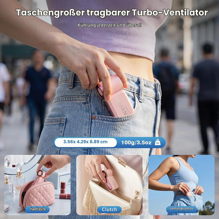 Morelax Tragbarer Mini Handventilator mit 6 Geschwindigkeiten, 16920 U/min Turbo-Luftstrom, USB wied