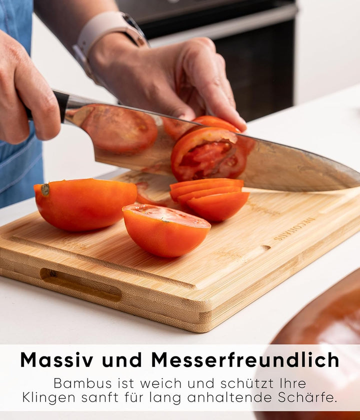 Deco haus Schneidebrett Holz 3er Set aus Robustem Bambus [2cm DICKE] - Schneidebretter mit Saftrille