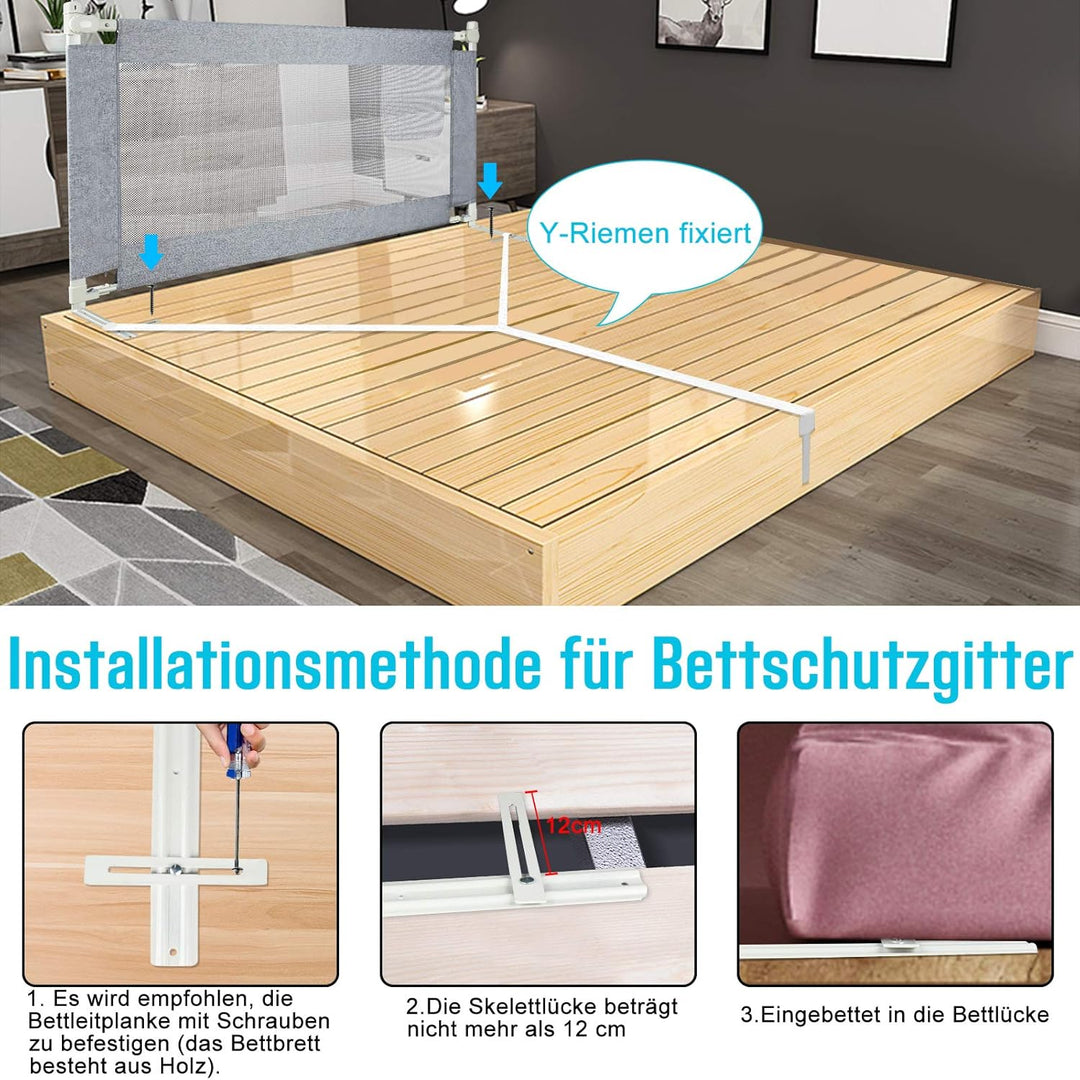 JOIEYOU Bettgitter Rausfallschutz Bett Höhenverstellbar 150cm Bettschutzgitter mit Schnallendesign f