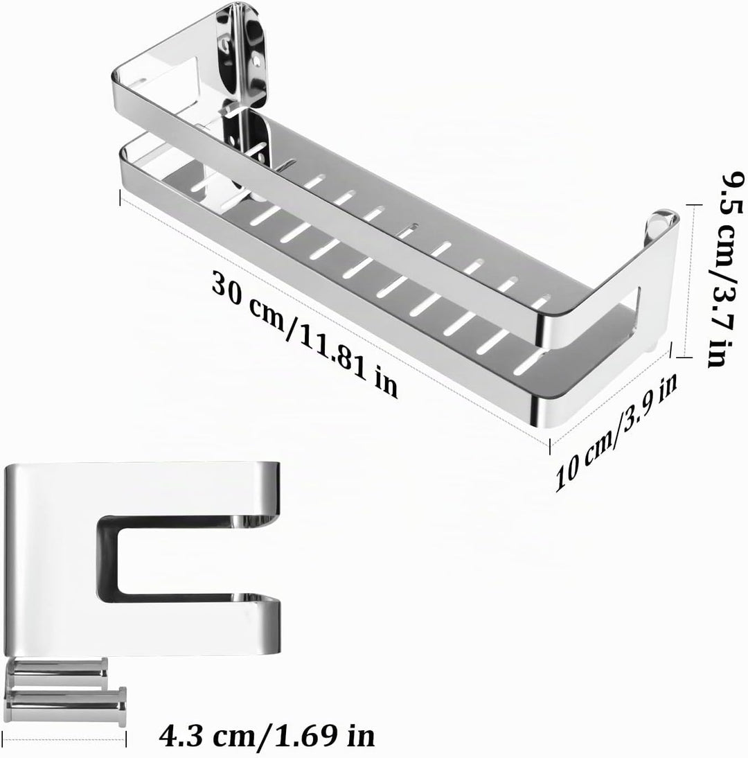 Duschablage Edelstahl Badezimmer Organizer, Duschregal mit Haken für Shampoo und Duschgel (Silber) (