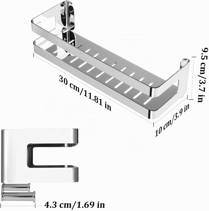 Duschablage Edelstahl Badezimmer Organizer, Duschregal mit Haken für Shampoo und Duschgel (Silber) (