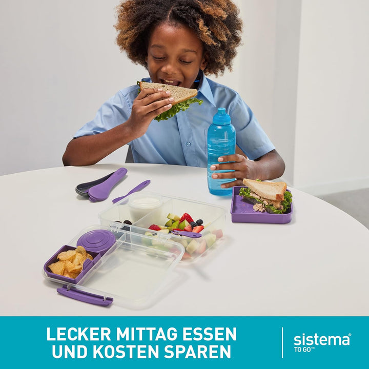 Sistema Bento Box TO GO Brotdose mit Fächern | 1,65 L Lunchbox mit Joghurt- /Fruchtbehälter | Lunchb