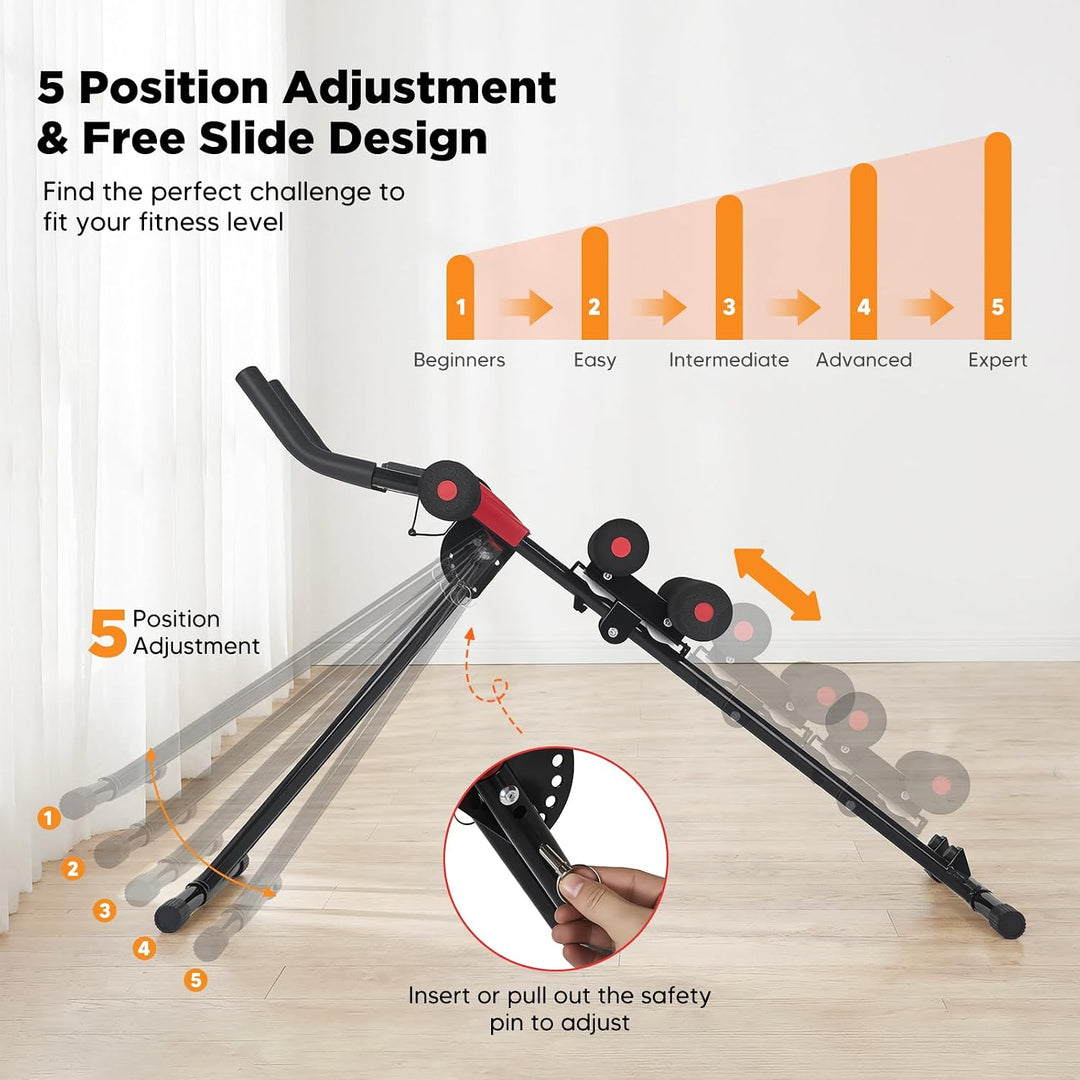 Bauchtrainer Klappbar, 5-fach Verstellbarer Widerstand, LED-Display, Faltbarer Bauchmuskeltrainer fü