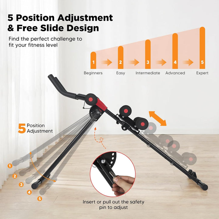 Bauchtrainer Klappbar, 5-fach Verstellbarer Widerstand, LED-Display, Faltbarer Bauchmuskeltrainer fü