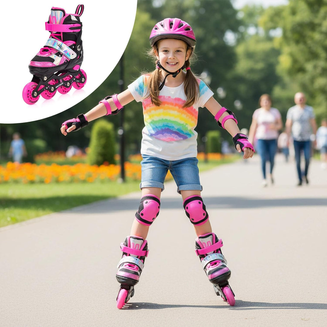 meteor verstellbare 4‑in‑1 Kinder Inline-Skates – Rollschuhe Inliner Schlittschuhe – ABEC‑7 PU‑Räder
