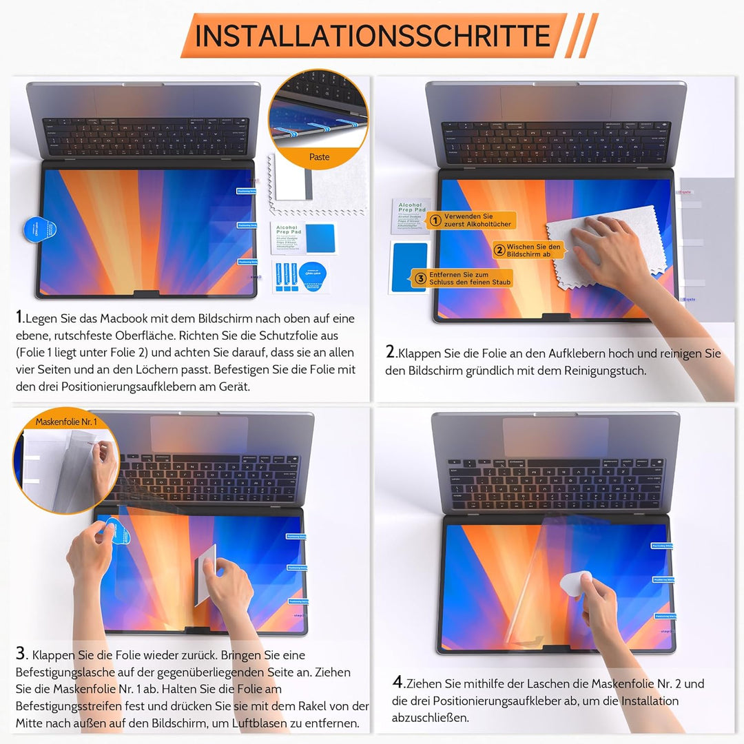 Mamol 360° Sichtschutz für Macbook Pro 13 Zoll (2016-2022, M1, M2) & Air 13 Zoll (2018-2021, M1), 4-