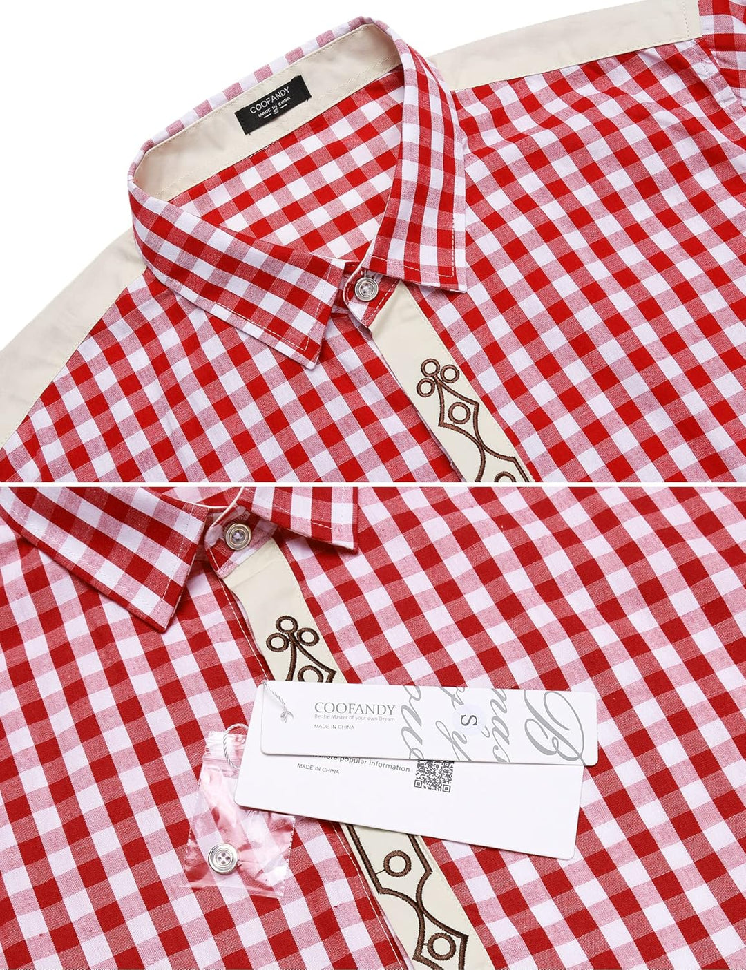 COOFANDY Herren Langarm Trachtenhemd Karriert Oktoberfest Hemd Regular Fit Karohemd Freizeithemd Pla