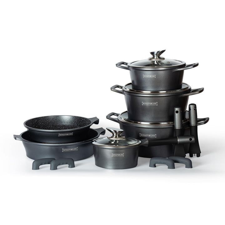 ROYALTY LINE, Komplettes Werkzeugsatz 409 Teile mit Aluminiumwagen, 4 modulare Ebenen, ideal für Hei