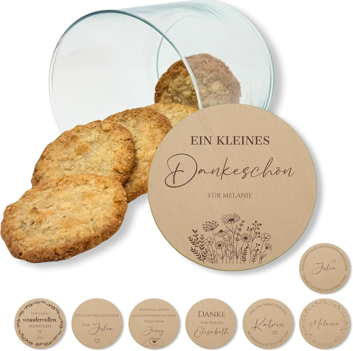Vorratsgläser mit Deckel personalisiert mit Gravur, kleine Geschenke, Keksdose personalisiert, Danke