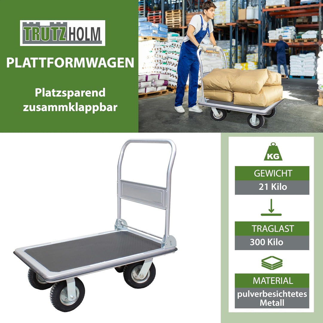 Plattformwagen 300 kg luftbereift Transportwagen Handwagen Paketwagen Transporthilfe mit Lenkrollen