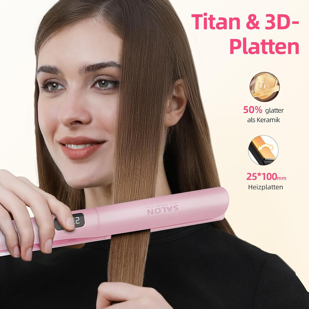Dekuri 2 in 1 Glätteisen Locken und Glätten, Glatte Titanplatte Haarglätter, 30s Schnellaufheizung,