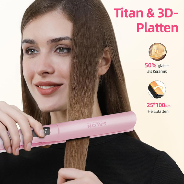 Dekuri 2 in 1 Glätteisen Locken und Glätten, Glatte Titanplatte Haarglätter, 30s Schnellaufheizung,
