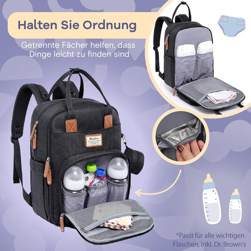 RUVALINO Baby Wickelrucksack Wickeltasche Rucksack mit tragbarer Wickelauflage, Schnullerhalter und