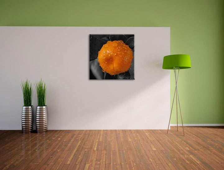 Pixxprint Orange mit Wassertropfen als Leinwandbild | Grösse: 70x70 cm | Wandbild| Kunstdruck | fert