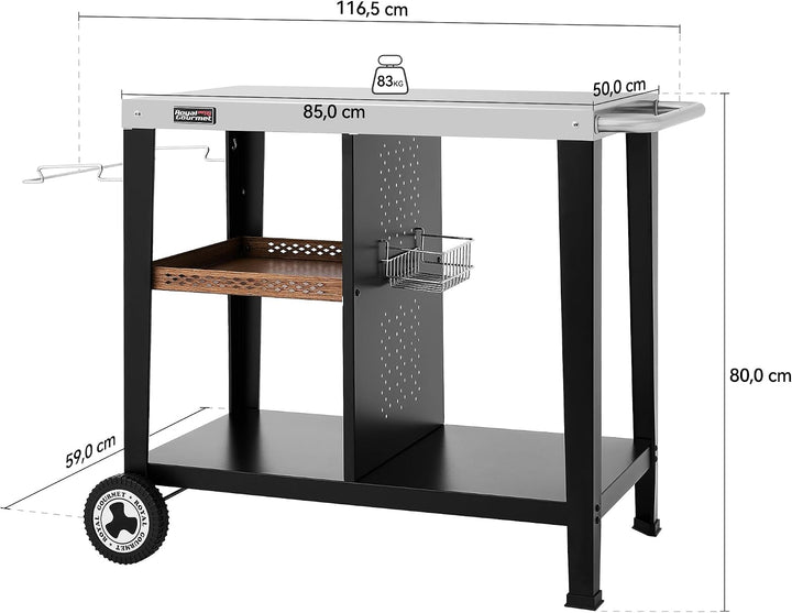 Royal Gourmet Grilltisch mit 85x50 cm Edelstahlplatte 3-Etage Grillwagen für Tischgrill und Pizzaöfe