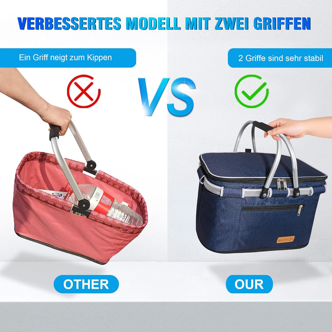 Einkaufskorb Kühltasche Gross Isolierkorb KüHlkorb KüHltasche Picknickkorb Picknicktasche mit Zwei G