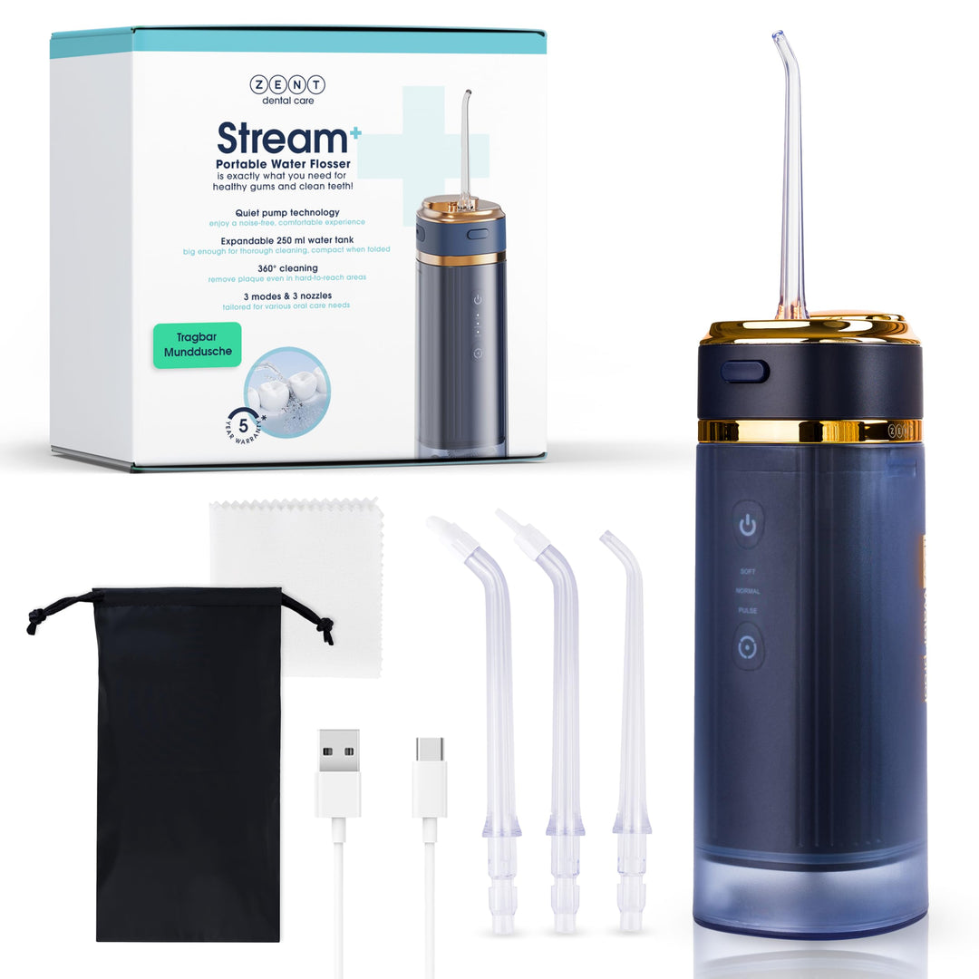 ZENT Munddusche kabellos, Water flosser für Reise, Erweiterte 360°-Rotationstechnologie, 3 Spezielle
