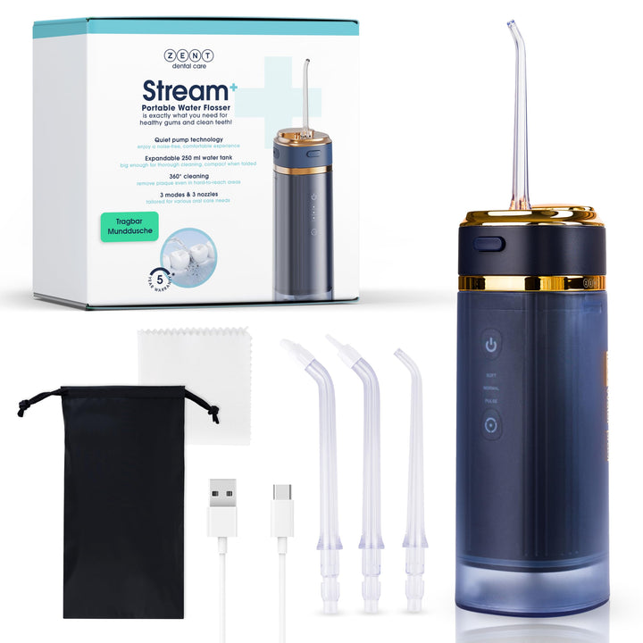 ZENT Munddusche kabellos, Water flosser für Reise, Erweiterte 360°-Rotationstechnologie, 3 Spezielle