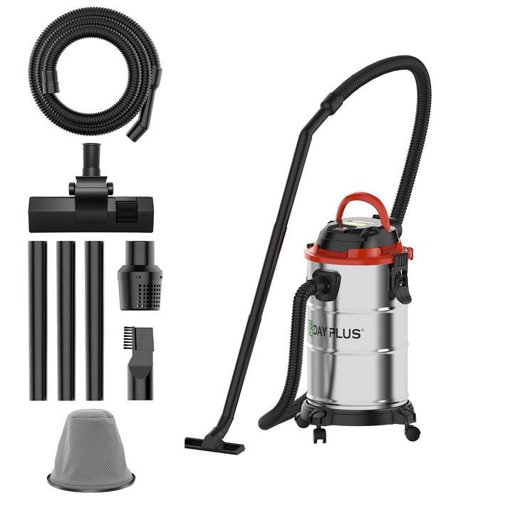 DayPlus Nass & Trocken Staubsauger, 18 Liter, 1200W Motor, 19 Kpa, 5m Kabel, 1,5 Flexible Schlauch,