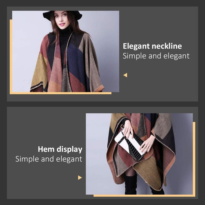 Lifetooler Frauen Poncho Damen Open Front Winterstrickjacke Lady Wendeumhang Bedruckte übergrosse Um